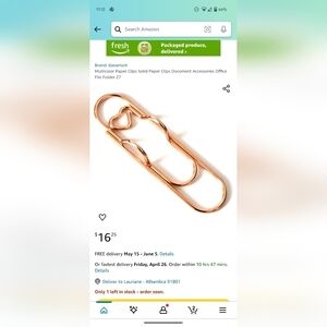 (5) Brand new paper clip large heart rose gold